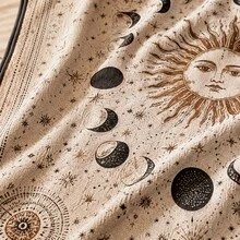 1PC Sun Moon & Stars Print Flannel Blanket, Sofa & Bedroom Decorative Throw, Vintage Mysterious Celestial Pattern, Atmospheric Home Decor, Flannel Fabric, Suitable For Sofa, Bed Decoration & Daily Use - Multicolor - View 10