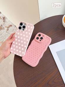 2pcs Polka Dot Print TPU Shockproof Full Coverage Precise Protective Case Compatible With Apple 11/12/13/14/15/16/16Pro/16ProMax/17/17pro/17ProMax/18pro 18ProMax - Multicolor - View 1
