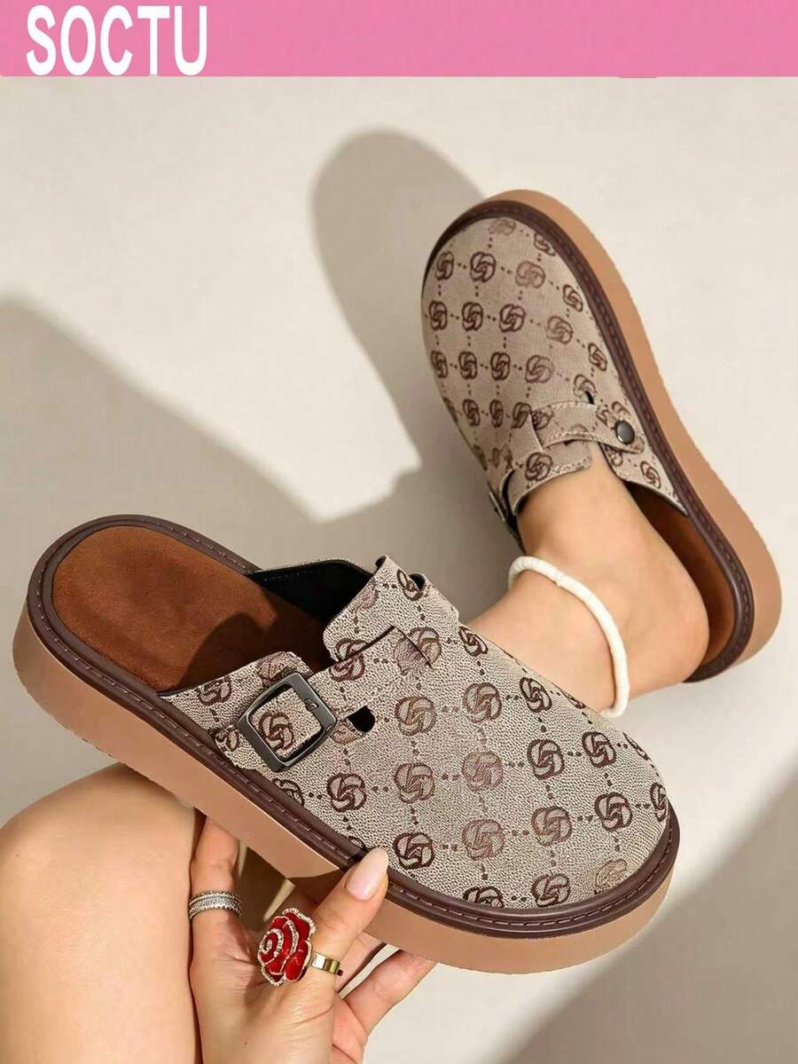 SOCTU Women's Spring New Round Toe Thick Sole Comfortable Slip-On Casual Fashion Mules