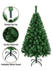 1pc Artificial Christmas Tree-With Metal Stand, Full And Dense Branches, Easy To Assemble, Reusable, For Christmas Scene Decoration, Suitable For Halloween, Christmas And Holiday Parties, Only Christmas Tree Included, No Accessories - Multiple Specifications - View 2