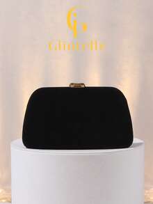 Black Velvet Leaf-Shaped Clutch, Luxury Gold Hardware Evening Bag, Detachable Chain Shoulder Strap, Suitable For Formal Party/Wedding/Date Night Accessory - Black - View 7