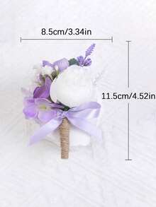 1pc Handmade Wedding Boutonniere For Men, White Rose & Purple Hydrangea Artificial Groom Lapel Pin, Buttonhole For Wedding Prom Anniversary - Multicolor - View 4