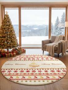 Round Burgundy Christmas Tufted Rug Checkered Border Snowman Gingerbread Gift Candy Cane Plush Rug - Multicolor - View 4