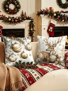 4pcs/1pc Luxury White & Gold Christmas Home Decor Pillow Covers - Printed With Christmas Tree, Snowman, Reindeer Patterns; Size 18x18 Inches; Suitable For Room Decor, Bedroom Decor, Living Room Decor, Sofa, Christmas Party Decor And Winter Farmhouse Style Home Decor (Pillow Insert Not Included) - Multicolor - View 4