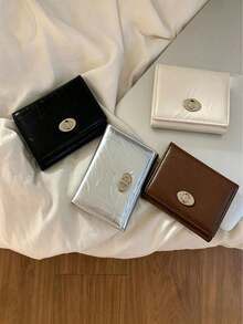 XD 復古拉鍊短夾,多卡槽信封式女款錢包,皺褶紋理極簡雙摺小包,適合感恩節/萬聖節/情人節女性禮物 - 彩色 - 查看 8