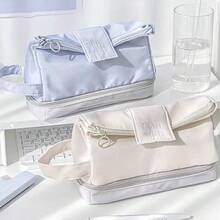 1pc Star & Moon Print Large Capacity Multi-Layer Pencil Case, Portable Stationery Storage Bag For Students - Multicolor - View 5