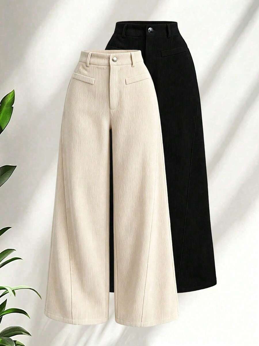 Women's Corduroy Long Pants, Suitable For All Seasons, Straight Leg Loose Fit Flattering, Casual Outdoor Pants - Apricot - View 1