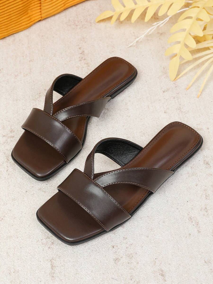 Women's Flat Sandals Spring Summer New Versatile Soft Sole Beach Slide Sandals Fashion Roman Sandals - Brown - View 1