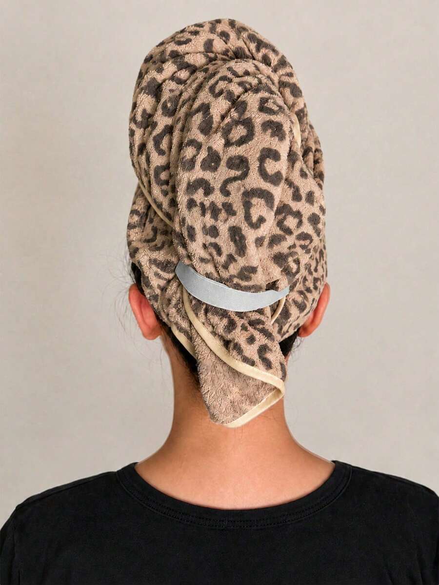 1pc/4pcs Leopard Print Quick Dry Hair Towel, Coral Fleece Super Absorbent Hair Towel With Hanging Loop, Fast Drying Bath Cap Suitable For Long Curly Hair, Soft Frizz-Free Women's Headwrap, For Home And Travel Use, Best Gift For Partner - Multicolor - View 1