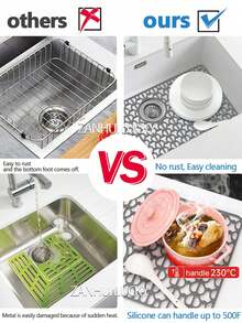 1pc Kitchen Sink Mat, Honeycomb Hollow Drainage Pad, Dish Sink Protector Mat With Drain Hole, Anti-Scratch Anti-Slip Sink Liner - Multicolor - View 2