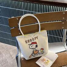 1 قطعة حقيبة قماشية مخططة بتصميم Snoopy، حقيبة كتف بسعة كبيرة، حقيبة يد متعددة الوظائف لطيفة، مناسبة للعمل والترفيه والسفر والمدرسة، هدية مثالية لعيد الميلاد وعيد الحب وعيد الأم - مشاهدة 4
