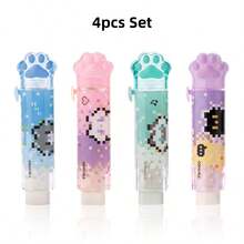 1/2/4pcs Pixel Cat Paw Retractable Push-Pull Eraser, Cute Sliding Rubber Eraser, Clean Erase Without Traces, Creative Stationery Students Correcting Tools, Back To School Gift - Multicolor - View 11