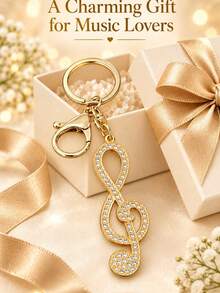 1pc Luxury Creative Music Note Rhinestone Keychain, Shiny Metal Key Chain, Round Car Key Ring, Women's Bag Pendant, Backpack Charm, Handbag Key Holder, Exquisite Fashion Key Ring, Suitable For Daily Commute, Office, Music Lovers, Birthday And Holiday Gift Accessories - Multicolor - View 1