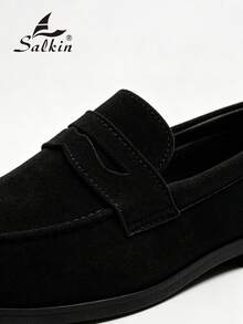 Salkin 經典設計男士便幣樂福鞋 一腳蹬 純色柔軟麂皮休閒鞋 舒適透氣 防滑耐磨底 優雅紳士社交鞋 日常穿著 學生畢業典禮 學院風商務正裝鞋 男士辦公室派對宴會 春夏秋季男鞋 - 黑色 - 查看 5