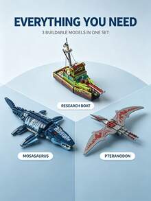 Escape From Mosasaur's Mouth Building Block Toy Set, 888 Pieces 3-In-1 Interactive Game Product, Mosasaur, Exploration Ship, Pterosaur Toys, Perfect Holiday Gift - Multicolor - View 2