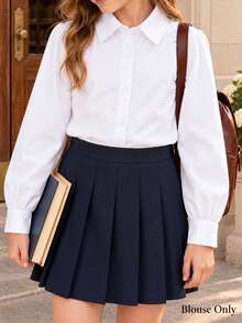 Young Girl Classic White Long Sleeve Blouse, Suitable For Formal Events, Parties And Performances - White - View 1
