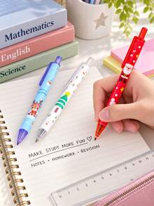 5pcs/20pcs Christmas Themed Retractable Gel Pens With Refills Set, Includes Random 10 Pens And 10 Refills, Suitable For Students' Daily Writing, Journaling, And As Christmas Gifts For Children From Parents - Multicolor - View 2