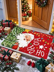 1pc Red Christmas Door Mat, Funny Cute Santa Claus Non-Slip Welcome Mat For Front Door Entryway Floor Hallway Laundry Room Kitchen Sink, Winter Holiday Decor - A - View 2