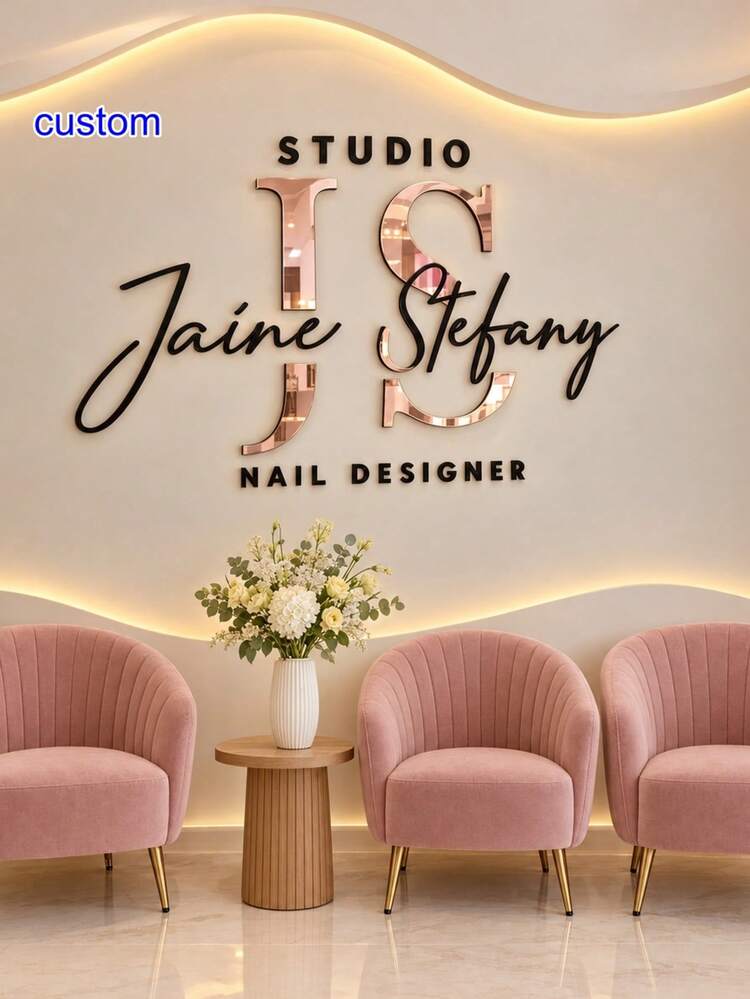 1pc Personalized Custom Text Logo, Acrylic Mirror & Black Letter Cutout, Laser Cut Corporate Sign, Laser Cut Logo Sign, Corporate Wall Sign, Indoor Decor Commercial Logo Studio Custom - Multicolor - View 1
