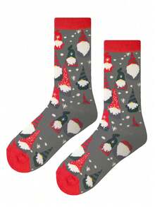 Men's Mid-Calf Socks, Warm Autumn/Winter Style; Cute Christmas Elf And Snowflake Holiday Pattern, Couple Exclusive Christmas Theme Mid-Calf Socks, Suitable For Holiday Outfits (1/3/5 Pairs) - Multicolor - View 3