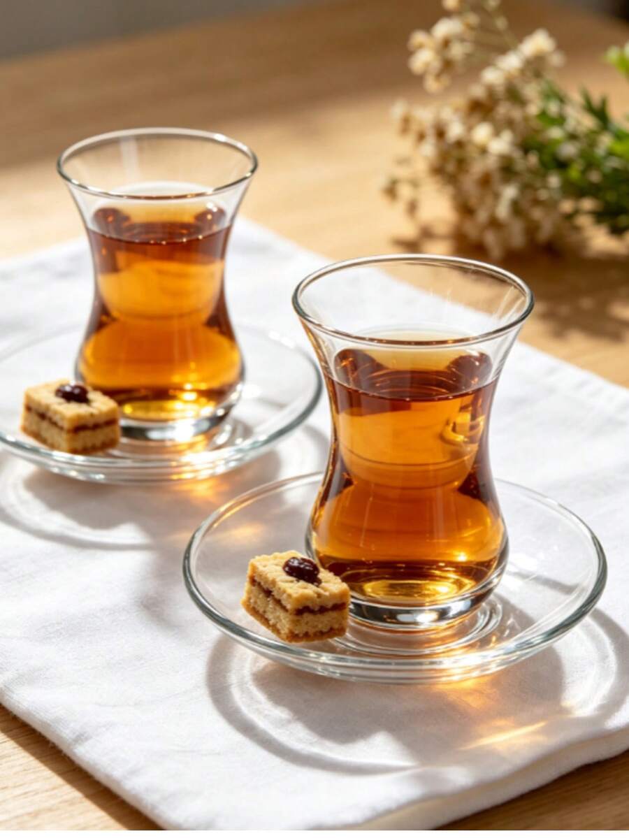 6pcs Set, 125ml Capacity, 9cm Height, 6cm Diameter, Thickened Non-Slip Heat-Resistant High Borosilicate Glass Tulip Tea Cups (With Matching Glass Saucers), Minimalist Transparent Style, Fully Transparent Without Pattern, Waist-Tapered Tulip Shape, Rounded Rolled Rim, Ergonomic Grip, Suitable For Black Tea, Fruit Tea, Home Afternoon Tea, Breakfast, Guest Reception, Holiday Gatherings, Daily Drinking - Multicolor - View 1