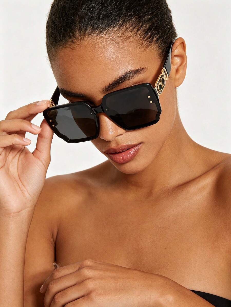 1PC Women's Casual Retro Square Black Oversized Fashion Glasses Suitable For Daily Wear, Decoration And Street Photography - 8367-black - View 1