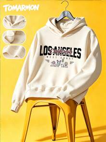 TOMARMON Casual Pullover Sweatshirt, Los Angeles Letter Print Long Sleeve Top, Loose Fit, Spring/Autumn/Winter Daily Wear Versatile Tween Girl Top - Apricot - View 6