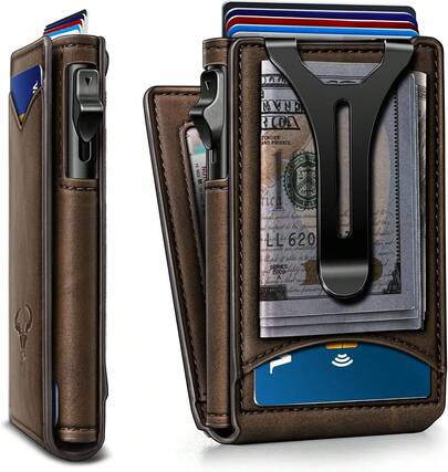 BULLIANT Men Wallet,Magnetic Metal Wallet Money Clip 9Cards-Up Access RFID Blocking