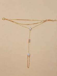 1 pieza Anillo de dedo del pie y tobillera de cadena multicapa con gota de agua estilo bohemio dorado, joyería minimalista de cadena para dedo del pie para mujer para vacaciones en la playa - gotas de agua - Ver 2