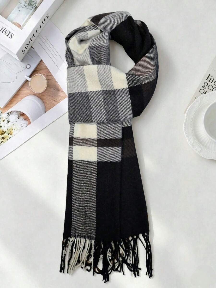 Unisex Couple's Herringbone Pattern Fringed Scarf Soft Warm Rectangle Shawl For Spring , Autumn , Winter - MultiWarna - View 1