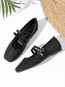 Women's Flat Mary Jane Retro Ballet Granny Shoes - Black - View 5
