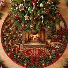 1pc Fireplace Pattern Christmas Tree Skirt, Elegant Color Holiday Decoration, 5 Sizes, Unisex Holiday Gift, Suitable For Home And Party Christmas Home Decor - Fireplace - View 7