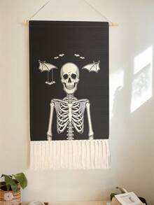 1pc Tapestry, Wall Hanging, Long Linen Vintage Tassel Tapestry, Vertical Wall Decor, Halloween Printed Design; Versatile For Living Room, Bedroom, Office, Party And Other Scenes - Multicolor - View 9