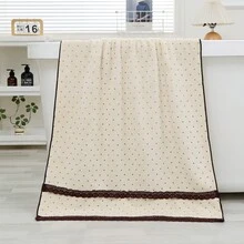 2/1pc Approx. 13.8*29.6in/27.6*55in Fashion Polka Dot Coral Fleece Thickened Towel, Bath Towel, Elegant Vintage Brown Lace Trim, Super Soft Highly Absorbent Quick Dry, Suitable For Home Bathroom Shower, Beach, Spa, Back To School Season - Beige - View 8