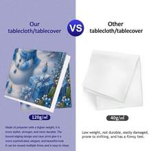 1/2pcs Blue Christmas Snowman Theme Tablecloth, Featuring Snowman, Pine Tree, Colorful Balls, Gift Box, Berries And Winter Forest Background, Suitable For Dining Table, Kitchen Countertop, Picnic Camping, Party Decor, Farmhouse Decoration, Desktop Accent And Holiday Atmosphere - Multicolor - View 10