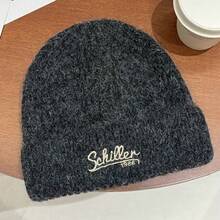 Women Embroidery Chunky Ribbed Knit Beanie Hat, Oversized Big Head Friendly Fluffy Fold Cuff Winter Warm Casual Fall Accessory - Chillen Embroidered Fashionable Korean Style Knit Hat - View 9