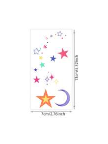 1 Sheet Colorful Star & Crescent Moon Temporary Tattoo Stickers, Hand Drawn Multi-Color Stars With Tiny Dots Fake Tattoos, Waterproof Dreamy Body Art For Upper Arm Forearm - Multicolor - View 3