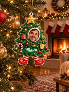 1pc Custom Photo Name Santa Sack Christmas Ornament, Personalized Photo In Santa Gift Bag Acrylic Tree Hanging, Snowman Reindeer Gingerbread Ornament,Funny Xmas Keepsake Gift,Christmas Gift - Multicolor - View 8