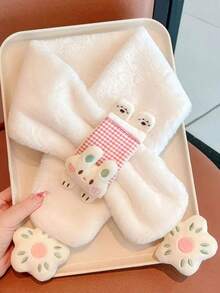 1pc Girls Rabbit Plush Scarf - Cartoon Cross Collar Neck Warmer, Outdoor Travel Scarf - Multicolor - View 4