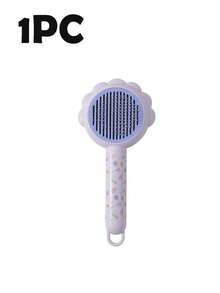 1pc Blue/Yellow Cat & Dog Self-Cleaning Deshedding Brush, One-Click Hair Removal, 140° Curved Steel Needle Slicker Brush With Massage Tips, Ergonomic Handle, Cute Flower Design, Effectively Removes Loose Fur And Undercoat, Pet Grooming Tool - Multicolor - View 12