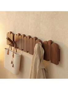 Luxury Solid Wood Hidden Folding Wall-Mounted Coat Rack, 45° Slanted Anti-Slip Hook Design, Hand-Polished Smooth Wall Storage Organizer, Suitable For Entryway And Bedroom, Minimalist Japanese Style Entryway Hat, Bag And Key Rack - View 1