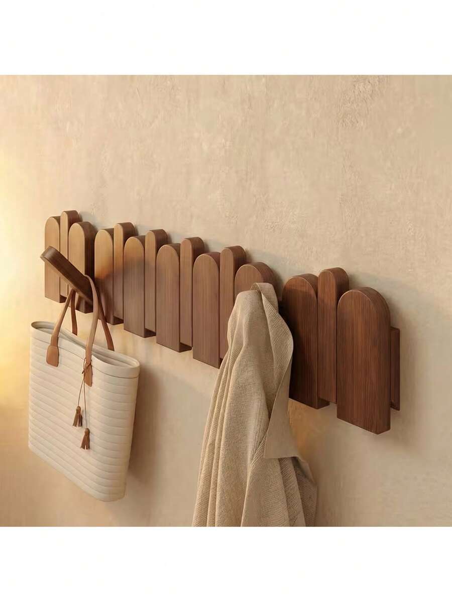 Luxury Solid Wood Hidden Folding Wall-Mounted Coat Rack, 45° Slanted Anti-Slip Hook Design, Hand-Polished Smooth Wall Storage Organizer, Suitable For Entryway And Bedroom, Minimalist Japanese Style Entryway Hat, Bag And Key Rack - View 1