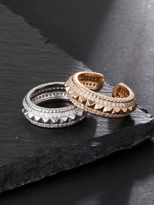 1pc Jagged Punk Style Super Shiny Cubic Zirconia Women's Ring, Gold/Silver Dual Color Optional, Couple Ring For Party And Gathering
