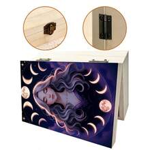 1pc Handmade Wooden Storage Box, Mysterious Moon Phase And Charming Female Illustration Gift Storage Box, Jewelry Organizer Box, Bedroom Decor Keepsake Box, Vanity Organizer, Spiritual Altar Display, Bohemian And Witch Style Home Decor - Multicolor - View 5