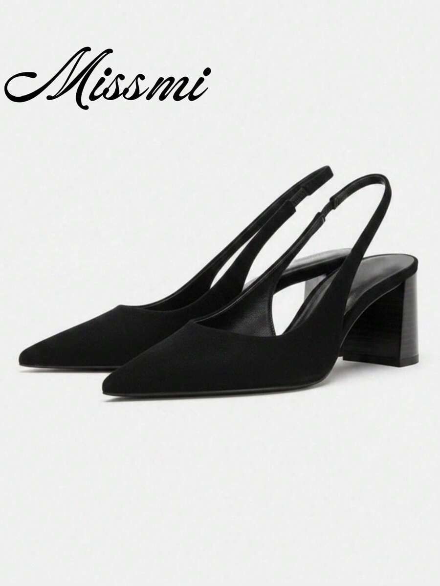 French Elegant Style Pointed Toe Bow Backless Low Vamp High Heel Shoes For Women, Matching Skirts, Strap Chunky Heel Closed Toe Sandals - Black - View 1