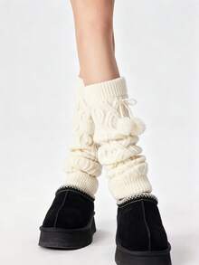1 Pair Women's Pom Pom Slouch Leg Warmers, Knitted Leg Warmers, Suitable For Daily Wear - Multicolor - View 3