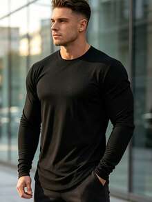 3pcs Solid Color Men's Long Sleeve Sports T-Shirt, Running Fitness Casual Athletic Long Sleeve Crew Neck Men's Base Layer Top, Spring Autumn - Multicolor - View 4
