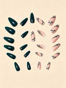 24PCS Long Almond Leaf Nail Tips With 1 Nail File And 1 Jelly Glue - Multicolor - View 2