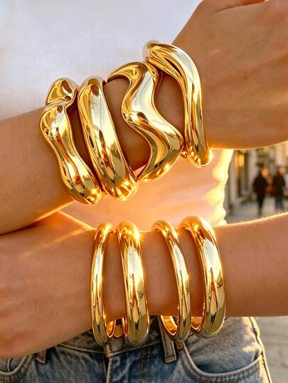 4/1pc Vintage Fashion Exaggerated Wide Asymmetrical Metal Bracelet Set For Women, Casual Style, Suitable For Daily Wear, Vacation, Gathering, Party, Holiday, Gift
