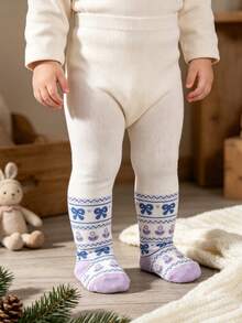 3 Pairs Vintage Floral Pattern Tights For Baby Girls, Soft Skin-Friendly Big Bottom Crotch Leggings, Versatile Holiday Outfit Tights - Multicolor - View 10